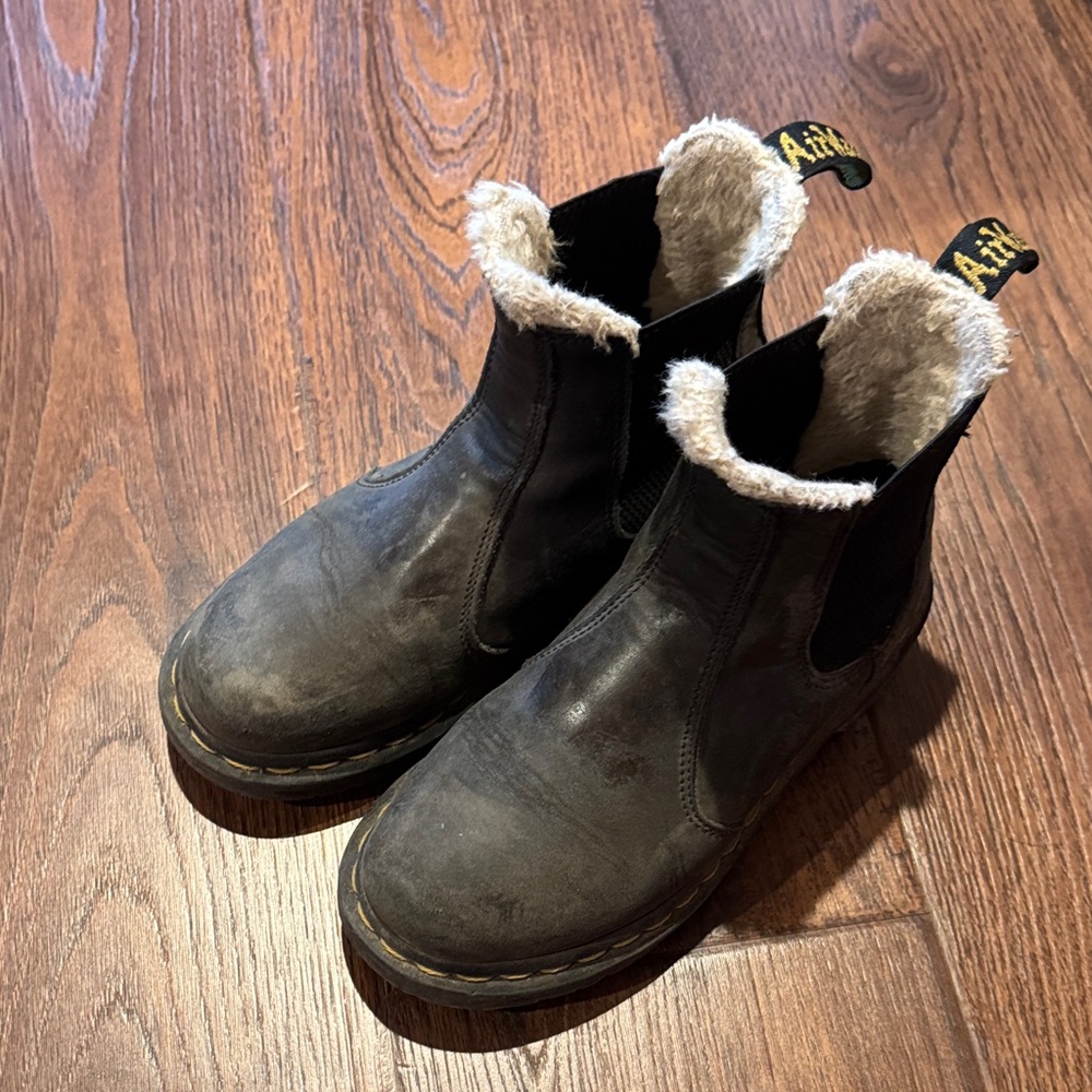 Dr. Martens Charcoal Fur-Lined Ankle Boots